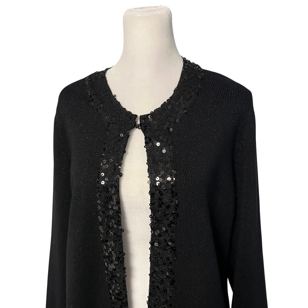 Dana Buchman Black Sequin Trimmed Open Cardigan Large NWOT - Picture 4 of 9